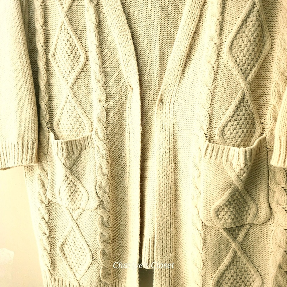 Bloomchic Cream‎ Cable Knit Cardigan Sweater Plus Size 22-24 Open Front Pockets - Picture 4 of 7